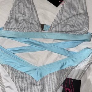 ASOS South Beach blue and silver sparkly bikini set